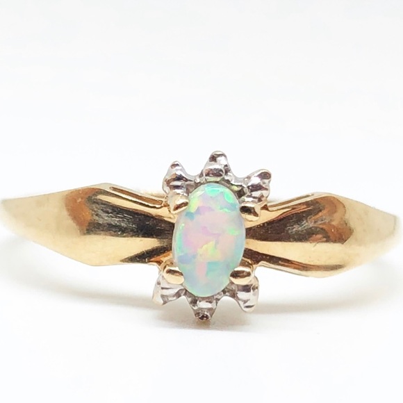 Vintage Jewelry - ❤️SOLD❤️ 10k Yellow Gold Genuine Opal Halo Ring